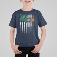 Irish Pride T Shirt For Kid American Flag Celtic Cross Shamrock St Patrick's Day