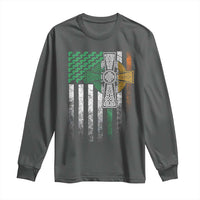 Irish Pride Long Sleeve Shirt American Flag Celtic Cross Shamrock St Patrick's Day