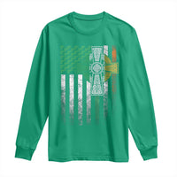 Irish Pride Long Sleeve Shirt American Flag Celtic Cross Shamrock St Patrick's Day