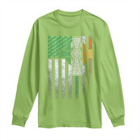 Irish Pride Long Sleeve Shirt American Flag Celtic Cross Shamrock St Patrick's Day