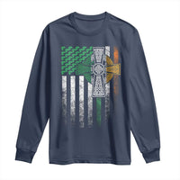 Irish Pride Long Sleeve Shirt American Flag Celtic Cross Shamrock St Patrick's Day