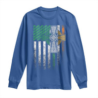 Irish Pride Long Sleeve Shirt American Flag Celtic Cross Shamrock St Patrick's Day