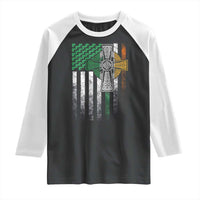 Irish Pride Raglan Shirt American Flag Celtic Cross Shamrock St Patrick's Day