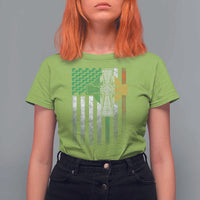 Irish Pride T Shirt For Women American Flag Celtic Cross Shamrock St Patrick's Day