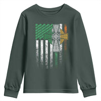 Irish Pride Youth Sweatshirt American Flag Celtic Cross Shamrock St Patrick's Day