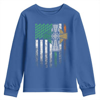 Irish Pride Youth Sweatshirt American Flag Celtic Cross Shamrock St Patrick's Day