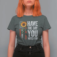 Have The Day You Voted For T Shirt For Women Vintage American Flag Sunflower