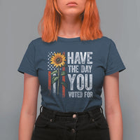 Have The Day You Voted For T Shirt For Women Vintage American Flag Sunflower
