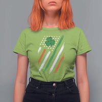Funny Irish American Flag Shamrock T Shirt For Women