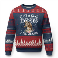 Just A Girl Who Loves Horses And Jesus Ugly Christmas Sweater Christian Girls Horse - Wonder Print Shop