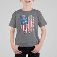 Funny Patriotic Lax Lacrosse Sticks American Flag T Shirt For Kid