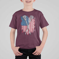 Funny Patriotic Lax Lacrosse Sticks American Flag T Shirt For Kid