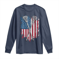 Funny Patriotic Lax Lacrosse Sticks American Flag Long Sleeve Shirt