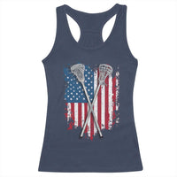 Funny Patriotic Lax Lacrosse Sticks American Flag Racerback Tank Top