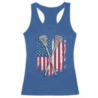 Funny Patriotic Lax Lacrosse Sticks American Flag Racerback Tank Top
