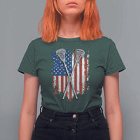 Funny Patriotic Lax Lacrosse Sticks American Flag T Shirt For Women