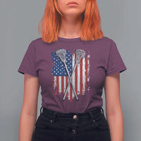 Funny Patriotic Lax Lacrosse Sticks American Flag T Shirt For Women