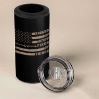 Knower Of Stuff Fixer Of Things 4 in 1 Can Cooler Tumbler Funny Handyman Dad Husband Vintage American Flag