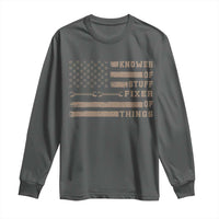 Knower Of Stuff Fixer Of Things Long Sleeve Shirt Funny Handyman Dad Husband Vintage American Flag