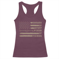 Knower Of Stuff Fixer Of Things Racerback Tank Top Funny Handyman Dad Husband Vintage American Flag