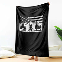 Patriotic Bigfoot American Flag in Forest Throw Blanket