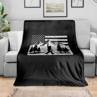Patriotic Bigfoot American Flag in Forest Throw Blanket