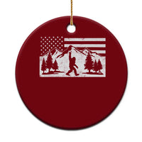 Patriotic Bigfoot American Flag in Forest Ceramic Ornament