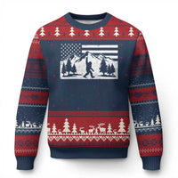 Patriotic Bigfoot American Flag in Forest Ugly Christmas Sweater