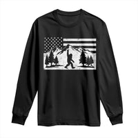Patriotic Bigfoot American Flag in Forest Long Sleeve Shirt