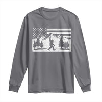 Patriotic Bigfoot American Flag in Forest Long Sleeve Shirt