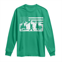 Patriotic Bigfoot American Flag in Forest Long Sleeve Shirt