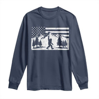 Patriotic Bigfoot American Flag in Forest Long Sleeve Shirt
