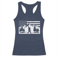 Patriotic Bigfoot American Flag in Forest Racerback Tank Top