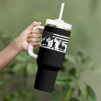 Patriotic Bigfoot American Flag in Forest Tumbler With Handle