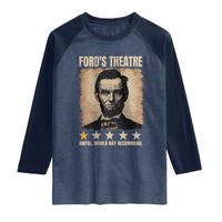Abraham Lincoln Ford's Theatre Raglan Shirt Awful Would Not Recommend Funny US History