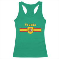 Espana Escudo Retro Spain Coat of Arms and Flag Español Racerback Tank Top