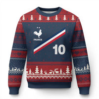 France Football Coq Ugly Christmas Sweater French Flag Stripes Number 10 Athletic Soccer National Pride