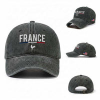 France Gallic Rooster Sports Throwback Design Vintage French Flag Washed Cotton Baseball Cap