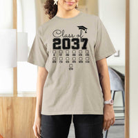 Class of 2037 T Shirt For Women Grow With Me Pre-k To 12th Grade Handprint Mortarboard - Wonder Print Shop