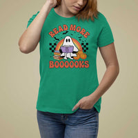 Halloween Teacher T Shirt For Women Read More Books Cute Ghost Reading Pumpkin - Wonder Print Shop