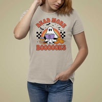 Halloween Teacher T Shirt For Women Read More Books Cute Ghost Reading Pumpkin - Wonder Print Shop