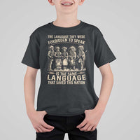 Native American Warrior T Shirt For Kid The Language They Were Forbidden To Speak Saved This Nation - Wonder Print Shop