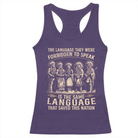Native American Warrior Racerback Tank Top The Language They Were Forbidden To Speak Saved This Nation - Wonder Print Shop