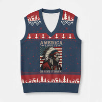 America Love It Or Give It Back V-Neck Knit Sweater Vest Native American Chiefs Vintage USA Flag - Wonder Print Shop