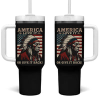 America Love It Or Give It Back Tumbler With Handle Native American Chiefs Vintage USA Flag - Wonder Print Shop