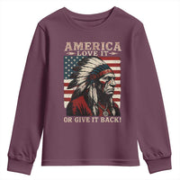 America Love It Or Give It Back Youth Sweatshirt Native American Chiefs Vintage USA Flag - Wonder Print Shop