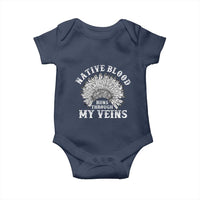 Native Blood Runs Through My Veins Baby Onesie Native American War Bonnet - Wonder Print Shop