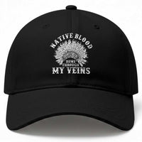Native Blood Runs Through My Veins Baseball Cap Native American War Bonnet