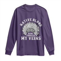 Native Blood Runs Through My Veins Long Sleeve Shirt Native American War Bonnet - Wonder Print Shop