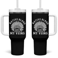 Native Blood Runs Through My Veins Tumbler With Handle Native American War Bonnet - Wonder Print Shop